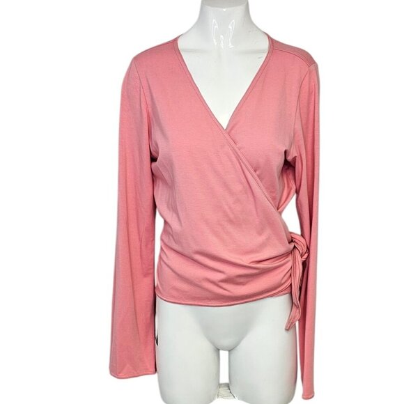Eileen Fisher Womens V-Neck Wrap Top, Cotton, Pink, Tie Side, Size Small - Picture 1 of 8